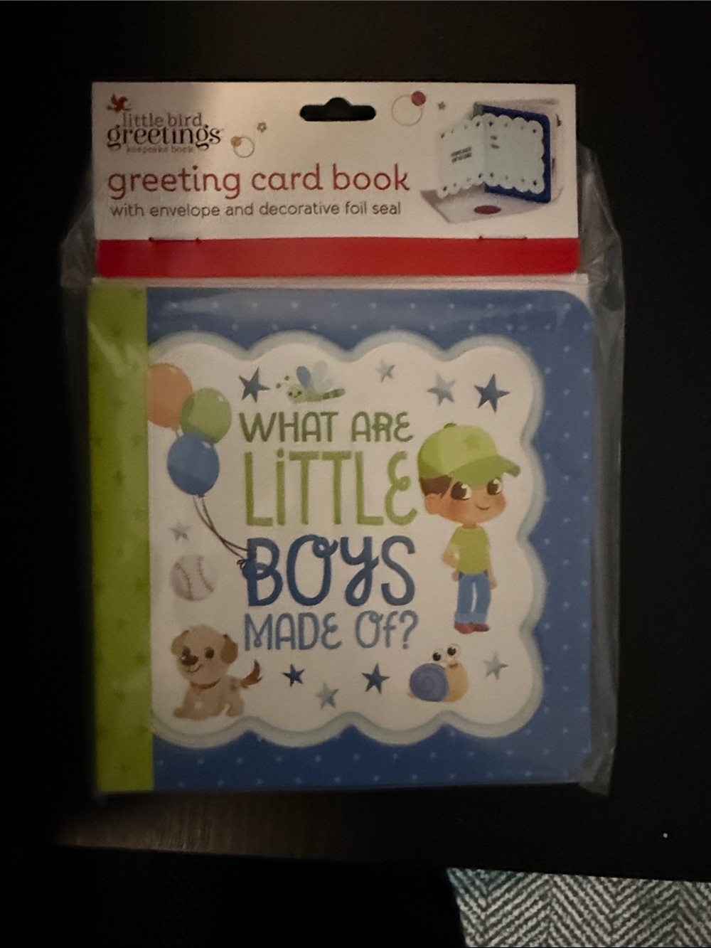 Little Bird Greetings Blue "What Are Little Boys Made Of?" Greeting Card Book